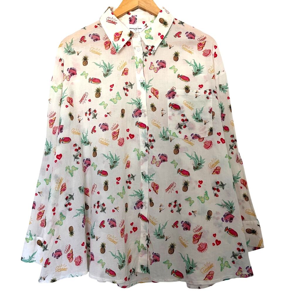*NWOT Amanda Uprichard Novelty Print Cotton Button Up Shirt OS Light Weight
